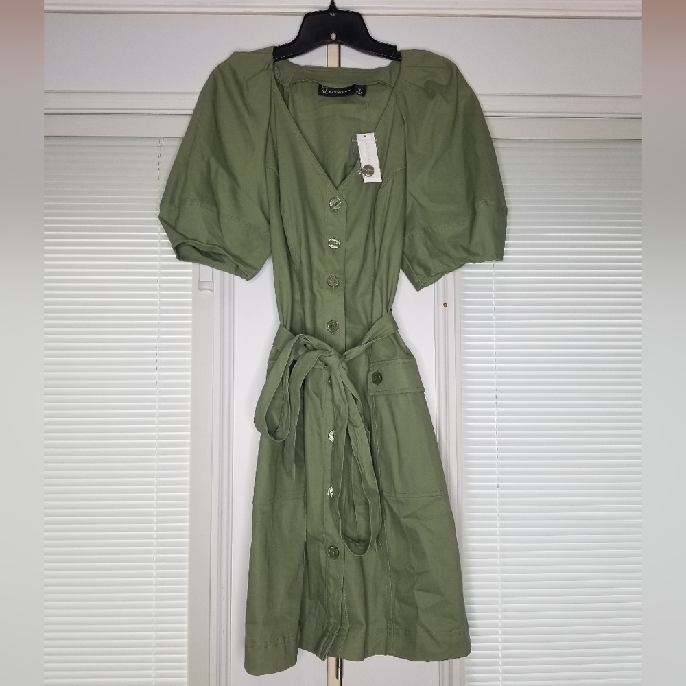 NWT New York & Company Cotton Puff Sleeve Buttoned Dress